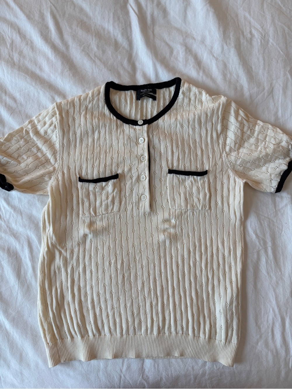 Massimo Dutti Pointelle Short-Sleeve Knit Top